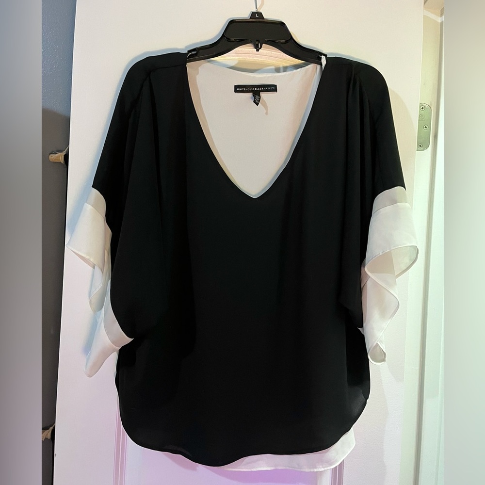 White House Black Market V Neck Colorblock Flowy Kimono Shirt Size Medium